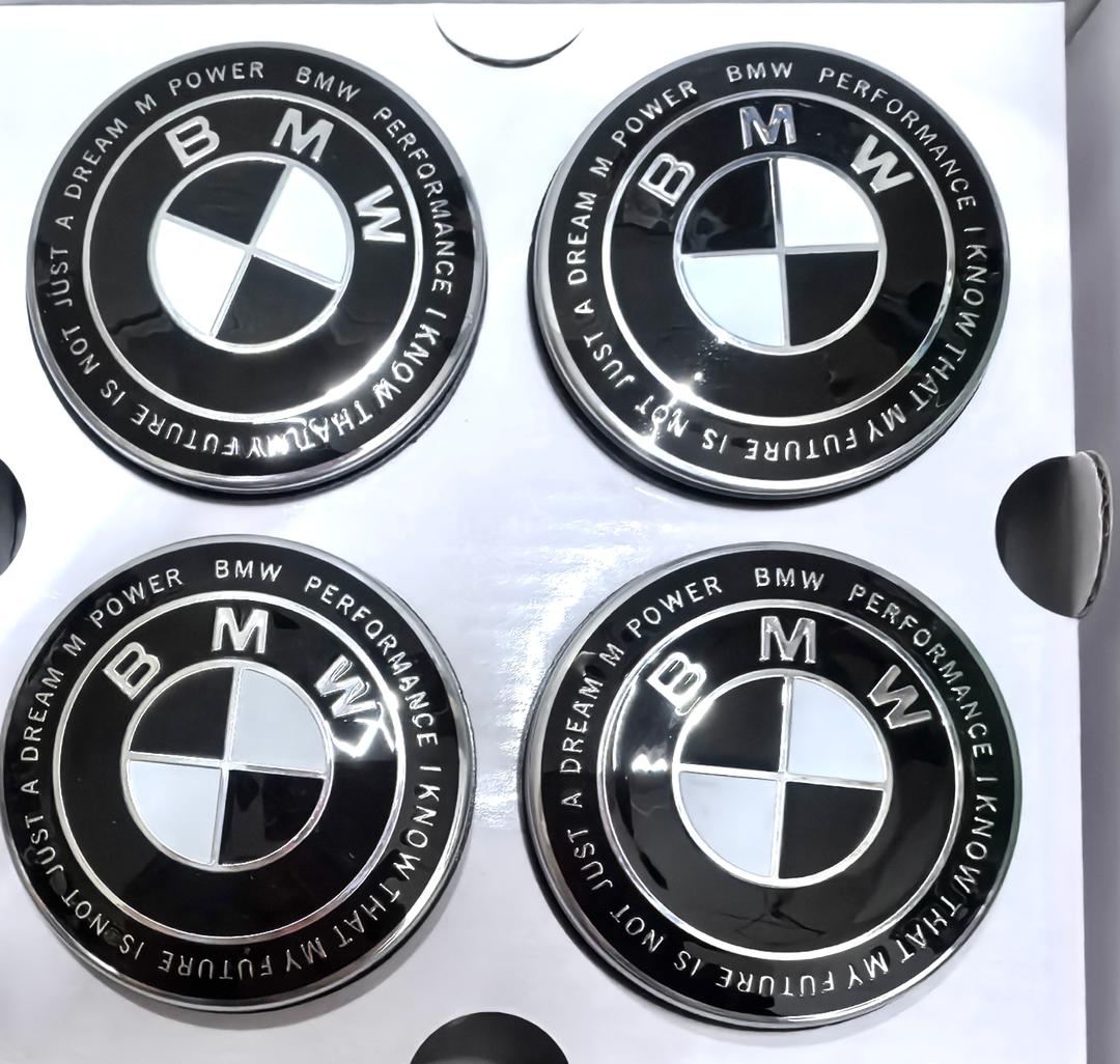 OEM BMW Floating Center Caps - Performance Black White
